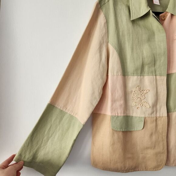 Hearts of Palm Linen Rayon Blend color block embellished jacket womens size 14 - Picture 5 of 8